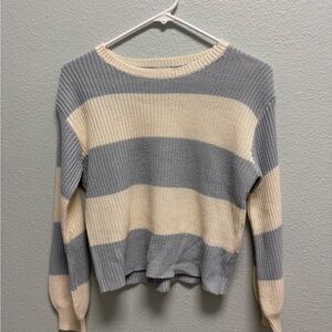 Copper Key Wide Stripe Knit Sweater in Cream and Light Gray